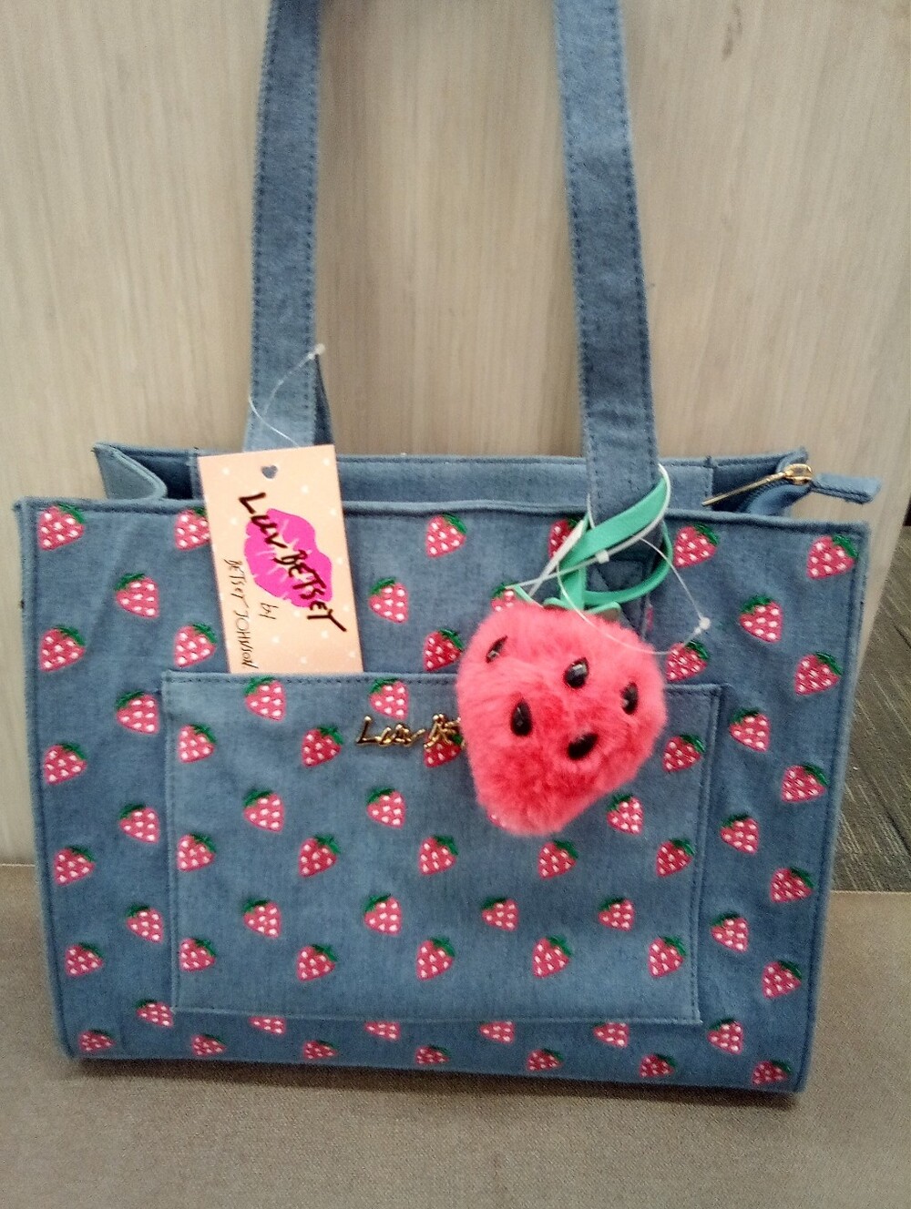 Betsey Johnson Denim Strawberry Tote Bag